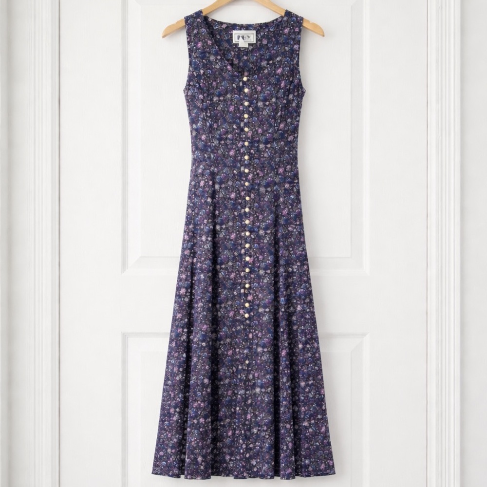Vintage DBY Ltd Floral Maxi Dress Cottagecore Button Front Rayon Size 5/XS - Picture 2 of 11